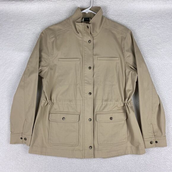 L.L. Bean Jacket Womens Size L Tan Gorpcore Field Utility‎ Coat Synch Waist Snap - Picture 1 of 15
